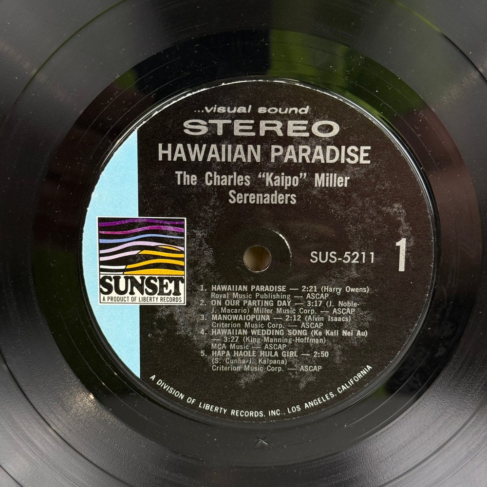 Sunset Hawaiian Paradise Vinyl LP Charles Kaipo Miller Serenaders Good Stereo - Picture 3 of 7